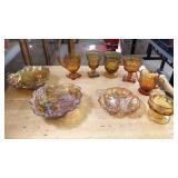 9 PC CARNIVAL GLASS, SERVING AND GLASSES