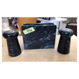 ONYX MARBLE SALT/PEPPER SHAKERS & NAPKIN HOLDER