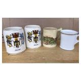 (2) GERMAN BEER MUGS, MUSTACH CUP, ENGLISH MUG
