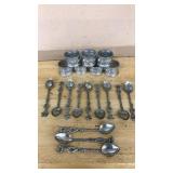 (12) VINTAGE DESSERT SPOONS AND (7)  NAPKIN HOLDER