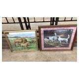 2 PC FRAMED ART HORSES & HUNTING DOGS