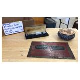 BOX LOT: TOBACCO DISH, PIPE CLEANING TOOL