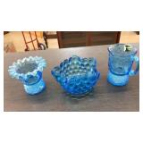 3 PC BLUE GLASSWARE