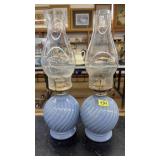 PAIR OF BLUE OIL LAMPS