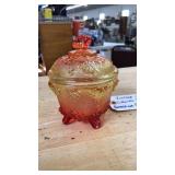 VNTG. CARNIVAL GLASS AMERINA JAR W/LID