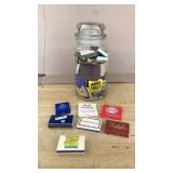GLASS JAR STUFFED W MATCH BOOKS