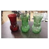 3 ANCHOR HOCKING GLASS VASES