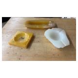 3 STONE CARVED ASH TRAYS