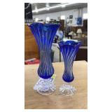 VNTG. COBALT BLUE CRYSAL VASES, MADE IN FRANCE