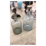 PAIR OF LARGE GLASS JUGS, ONE W LAMP PIECES