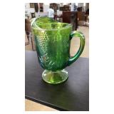 VINTAGE GREEN CARNIVAL GLASS PITCHER