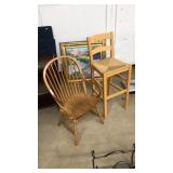WICKER STOOL AND WOOD BENT ARM CHAIR