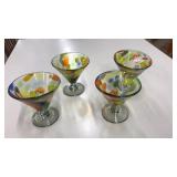4 ART GLASS HAND BLOWN COCKTAIL GLASSES