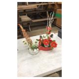 FAUX FLORALS IN ART GLASS PLANTER