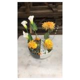 PAIR OF FAUX FLORALS IN CERAMIC VASES