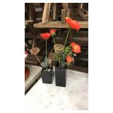 PAIR OF FAUX FLORALS IN CERAMIC VASE