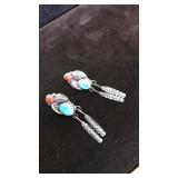STERLING, TURQUOISE, & CORAL EARRING SET