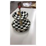MCKENZIE CHILDS COURTLY CHECK ENAMEL 2 TIER STAND