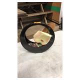 FAUX FLORALS IN CERAMIC ROUND VASE