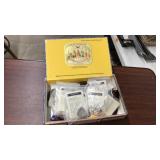 CIGAR BOX WITH SHARK TEETH, FOSSILS, ETC