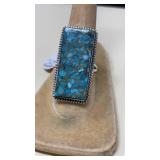 TURQUOISE & SILVERED RING SZ 10