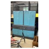 2 PC TURQUOISE & BLACK PAINTED CABINET