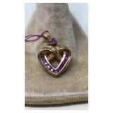 TESTED 18K GOLD & SEMI PREC STONE HEART PENDANT