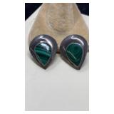 CLIP ON STERLING & MALACHITE EARRINGS