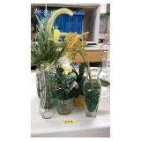 LOT OF GLASS VASES & FAUX FLORALS