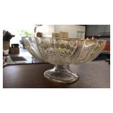 ANTQ. GLASS FOOTED COMPOTE W/GOLD GILDING