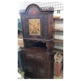 ANTIQUE WOOD CARVED CORNER CABINET