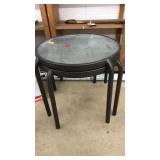 2 GLASS ENLAYED PATIO TABLES