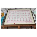 OAK FRAMED ANTIQUE HANDMADE BABIES QUILT