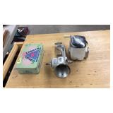 ICE CRUSHER, MEAT GRINDER, MATCH TIN