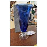 DARINGTON CRYSTAL BLUE VASE, MADE IN ENGLAND