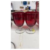 PAIR OF RED BUBBLE GLASS GOBLETS