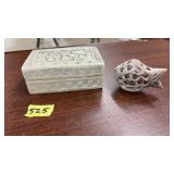 2 CARVED PC SOAPSTONE: TRINKET BOX & FISH