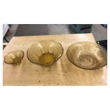 3 AMBER GLASS BOWLS