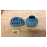 VAN BRIGGLE FLOWER FROG & SMALL VASE
