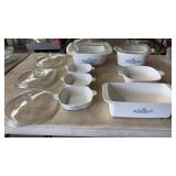 LOT OF CORNINGWARE DISHES W/EXTRA LIDS
