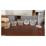 6PC ORREFORS GLASS: CANDLE HOLDERS & VASES