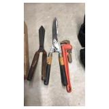 2 LOPERS & 1 PIPE WRENCH
