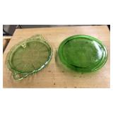 2 PC. GREEN DEPRESSION GLASS
