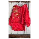 RED SILK GOLDEN BEE STYLE JACKET & PANTS, SMALL