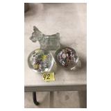 MILLEFIORI STYLE GLASS PAPER WEIGHTS & SCOTTIE DOG