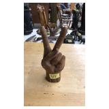 HAND CARVED WOODEN PEACE SIGN, WAX "R" SEAL