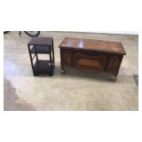 CEADAR BLANKET CHEST AND MAHOGANY LAMP TABLE