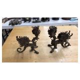 PAIR OF IRON DRAGON CANDLE HOLDERS