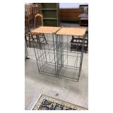 PAIR OF IRON & WICKER STORAGE STANDS