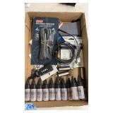 FLAT OF ASST. GUN OIL, POWER CORDS, MISC